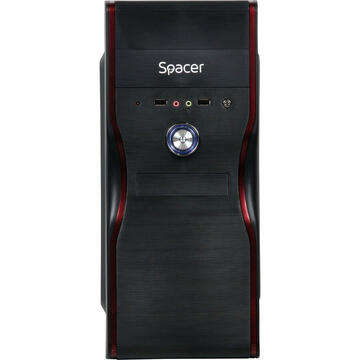 Carcasa CARCASA SPACER Middle-Tower ATX, sursa 500W, New Mercury, (ventilator 12cm), HD audio, Front USB2.0+Audio, Black, "SPC-NEW MERCURY"
