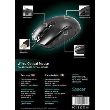 Mouse Spacer SPMO-M11, USB, Black