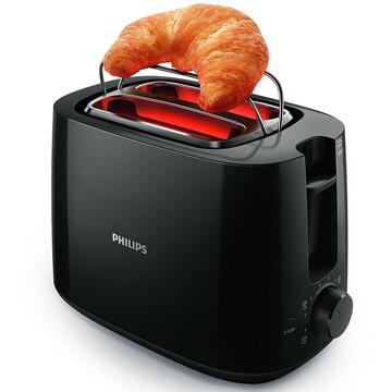 Prajitor de paine Philips HD 2581/90 Negru, 830 W, 2 felii, Suport chifle