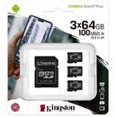 Kingston Card memory Kingston Canvas Select Plus SDCS2/64GB-3P1A (64GB; Class A1; Adapter, Memory card x 3)