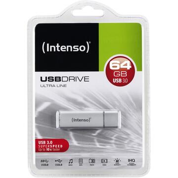 Memorie USB Intenso USB 64GB 20/35 Ultra Line silver USB 3.0, Scriere 20 MB/s, Citire 35 MB/s