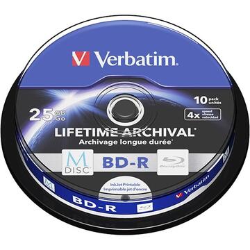 BluRay M-DISC BD-R Verbatim [ Spindle 10 | 25GB | 4x | Inkjet Printable ]
