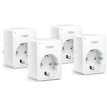 PRIZA inteligenta TP-LINK Tapo P100(4-pack) Schuko x 1, conectare prin Schuko (T), 10 A, programare prin smartphone, Bluetooth, WiFi, alb