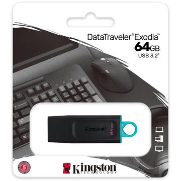 Memorie USB MEMORIE USB 3.2 Flash Drive Kingston 64GB Data Traveler Exodia, USB 3.2 Gen1, Black + White "DTX/64GB"