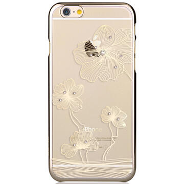 Husa Comma Carcasa Crystal Flora iPhone 6/6S Champagne Gold (Cristale Swarovski®, electroplacat, protectie 360°)