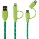 Boompods Boompods Cablu Duo MicroUSB &amp; Lightning MFI Green (1m, impletitura textila)-T.Verde 0.1 lei/buc
