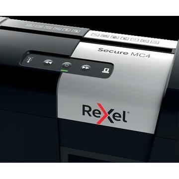 Distrugator documente REXEL SECURE MC4, P5, micro-cut (particule), 4 coli, 14l, negru-argintiu
