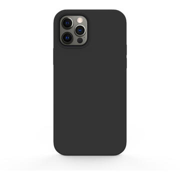 Husa Lemontti Husa Liquid Silicon iPhone 12 Pro Max Black (protectie 360°, material fin, captusit cu microfibra)