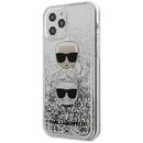 Karl Lagerfeld Karl Lagerfeld Husa Liquid Glitter Karl&amp;Choupette iPhone 12 / 12 Pro Argintiu