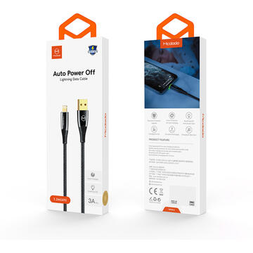 Mcdodo Cablu Shark Series Lightning Black (1.8m, 3A, led indicator, impletitura nylon)-T.Verde 0.1 lei/buc