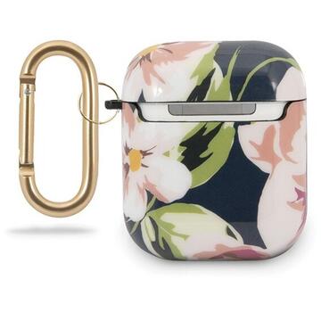 Guess Husa Flower Collection Airpods Generation 1/2 Albastru (cu breloc)