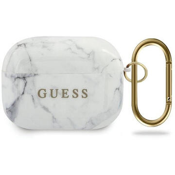 Guess Husa Marble Collection Airpods Pro Alb (cu breloc)