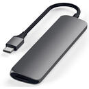 SATECHI Satechi Multihub Slim Multimedia Adapter V2 Type-C la 2xUSB 3.0, HDMI 4K, MicroSD, SD si USB-C PD Space Gray (Aluminiu)