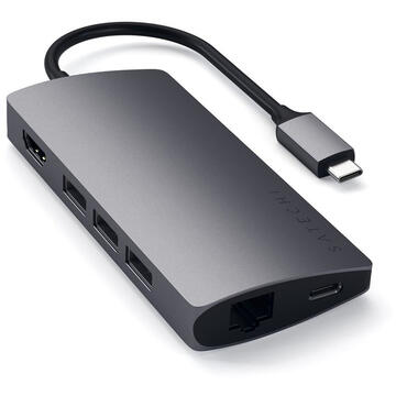 Satechi Multihub Multiport Adapter V2 Type-C la 3xUSB 3.0, HDMI 4K, MicroSD, RJ45 Ethernet Space Gray (Aluminiu)
