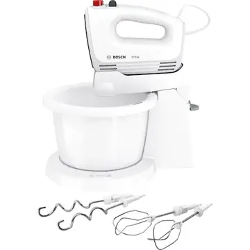 Mixer Bosch MFQ2600G, 375 W, 4 trepte de viteza+turbo, 2 spirale, 2 teluri, Alb/Gri
