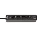 Brennenstuhl Ecolor 4x Power 2x USB - 1.5m - black