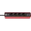 Brennenstuhl Brennenstuhl Ecolor 4x Power 2x USB - 1.5m - red