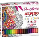Alpino Carioca cu 2 capete, varf liner 0.7mm/tip pensula, 36 culori/cutie, ALPINO Color Experience