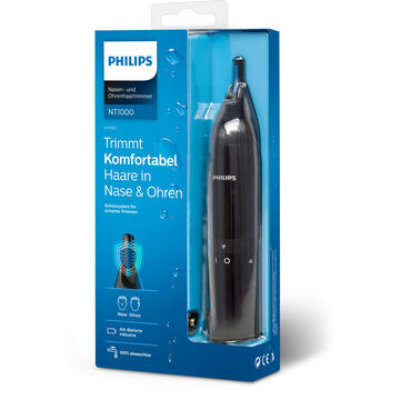 Aparat de tuns Philips Series 1000 NT1650/16 Trimmer pentru nas/urechi baterie lavabil Precision Trim otel inoxidabil Negru