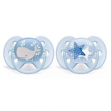 Set 2 suzete Philips-Avent SCF223/03, ultra soft 6-18 luni, Ortodontice, fara BPA, stelute / balena