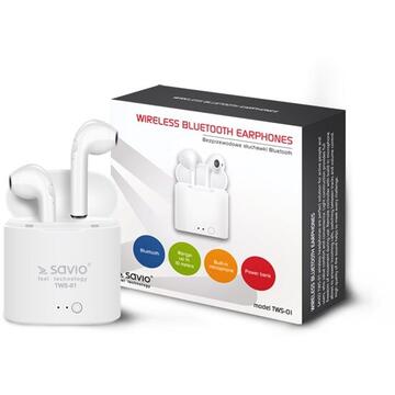 SAVIO TWS-01 Wireless Bluetooth Earphones, White