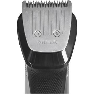 Aparat de barbierit Set OneBlade & Aparat de tuns barba si parul 12 in 1 Philips Multigroom MG9710/90, lame metalice cu auto-ascutire, 6 piepteni, rezistent la dus, husa, Negru / Argintiu