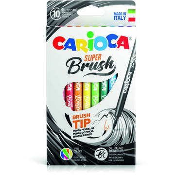 Carioca, varf flexibil - 1-6mm (tip pensula), 10 culori/cutie, CARIOCA Super Brush