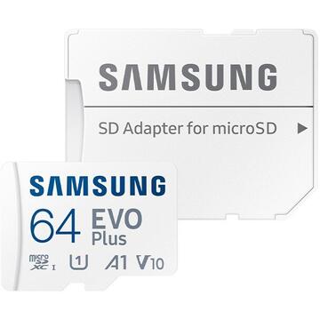 Card memorie Samsung microSDXC  EVO Plus 64GB, Class 10, UHS-I U1, V10, A1 + Adaptor SD