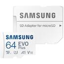 Samsung microSDXC  EVO Plus 64GB, Class 10, UHS-I U1, V10, A1 + Adaptor SD