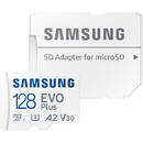 Samsung microSDXC  EVO Plus 128GB, Class 10, UHS-I U3, V30, A2 + Adaptor SD