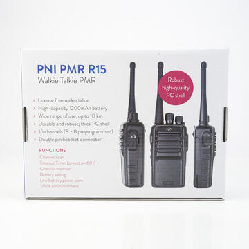 Statie radio Statie radio portabila profesionala PNI PMR R15 0.5W, ASQ, TOT, monitor, programabila, acumulator 1200mAh