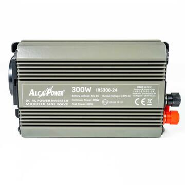 Invertor de tensiune AlcaPower by President 300W alimentare 24V, iesire 230V, unda sinus modificata, mufa USB 5V 500mAh, cu clesti alimentare si mufa de bricheta inclusa