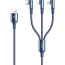 Cablu 3 in 1 90 Degree Lightning, MicroUSB si Type-C Blue