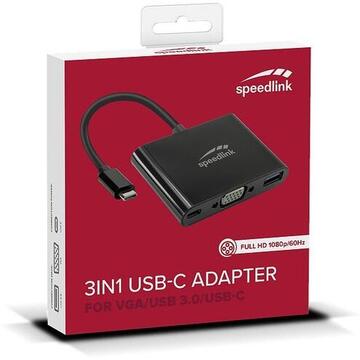 SpeedLink SL-180027-BK interface hub USB 3.2 Gen 1 (3.1 Gen 1) Type-C 5000 Mbit/s Black