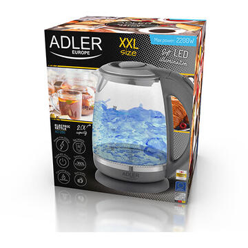 Fierbator Adler AD 1286 electric kettle 2 L Gray, Transparent 2200 W