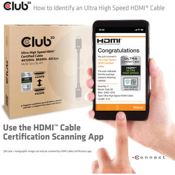 Club 3D CLUB3D Ultra High Speed HDMI™ Certified Cable 4K120Hz 8K60Hz 48Gbps M/M 5m/16.4ft