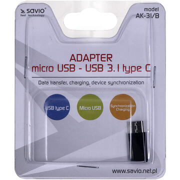 Savio AK-31 / B cable interface/gender adapter Micro USB USB 3.1 Typ C Black
