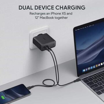 Incarcator de retea Aukey PA-D5 63 W, 2 x USB C, Negru