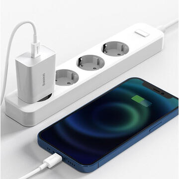 Incarcator de retea Baseus Speed Mini, USB-C, PD, 3A, 20W , Alb