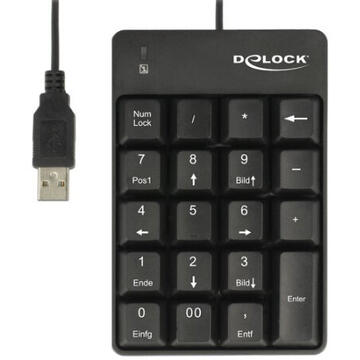 Tastatura DeLOCK 12481 numeric keypad USB Universal Black, USB, Cu fir