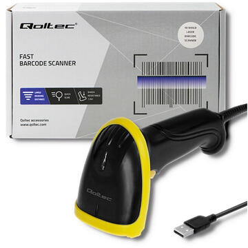 Qoltec 50860 Wired Laser Barcode Scanner 1D | USB