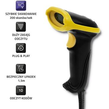 Qoltec 50860 Wired Laser Barcode Scanner 1D | USB
