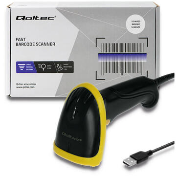 Qoltec 50867 Laser reader 1D | 2D | USB | Black