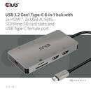 CLUB3D USB 3.2 Gen1 Type-C 8-in-1 hub with 2x HDMI, 2x USB-A, RJ45, SD/ Micro SD card slots and USB Type-C female port