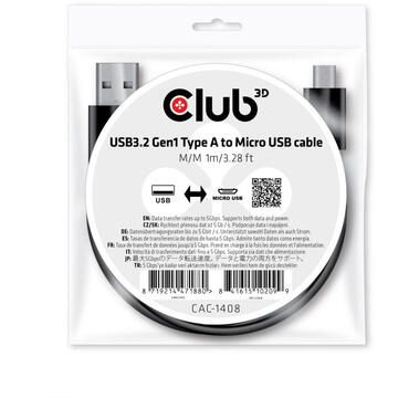 Club 3D CLUB3D USB 3.2 Gen1 Type-A to Micro USB Cable M/M 1m /3.28ft