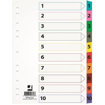 Index carton alb Mylar numeric 1-10, margine PP color, A4, 170g/mp, Q-Connect