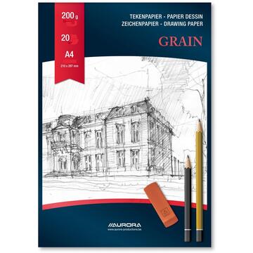 Bloc desen A4, 20 file - 200g/mp, AURORA Grain - carton alb
