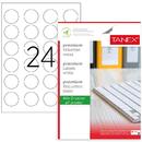 Tanex Etichete polyester albe, autoadezive, rotunde - D40mm, 24/A4, 25 coli/top, TANEX