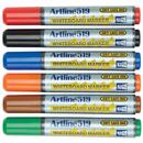 Artline Marker pentru tabla de scris ARTLINE 519 - Dry safe ink, varf tesit 2.0-5.0mm, 6 culori/set