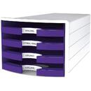 Han Suport plastic cu 4 sertare pt. documente, HAN Impuls 2.0 (open) - alb - sertare violet